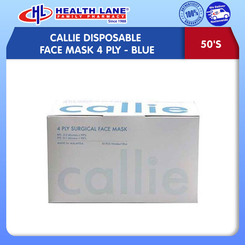 CALLIE DISPOSABLE FACE MASK 4 PLY 50'S- BLUE